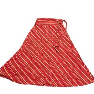 Alpine Design Striped Red Cream Modest Tea Length Pull On Skirt Size Small